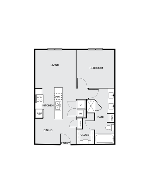 Floor plan for 1 bed, 1 bath, 828 sqft